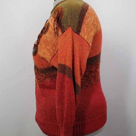 Vintage Ramie Cotton Southwestern Autumn Crew Neck Sweater Size 1X Fall Cozy - Picture 4 of 12